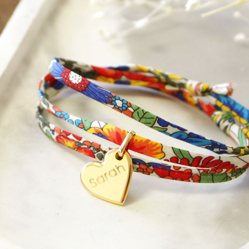 Bracelet cordon médaille cœur à graver - plaqué or - Petits Trésors