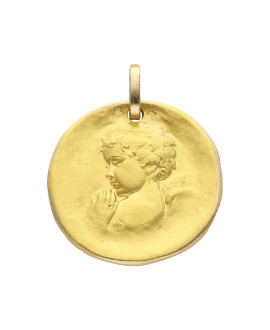 Médaille Ange estampée 22mm or jaune 18K - Lucas Lucor