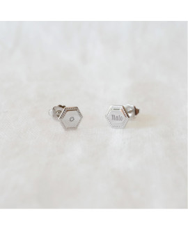 boucles d'oreilles Médaille hexagonale plaqué argent rhodié henriette - Mon Petit Poids