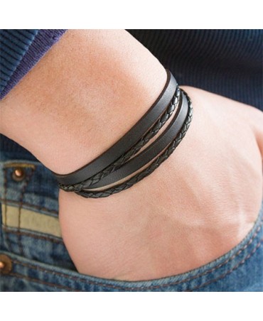 Bracelet enfant cuir double tour noir personnalisé - Petits trésors